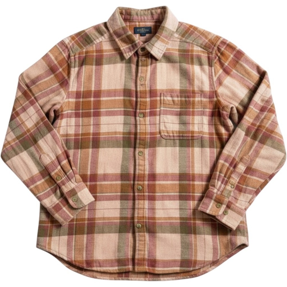 American Eagle Pink Plaid Flannel Shirt‎ Womens Medium Distressed Ripped Elbows